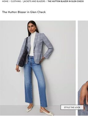 Ann Taylor The Hutton Blue and White Glen Plaid Blazer